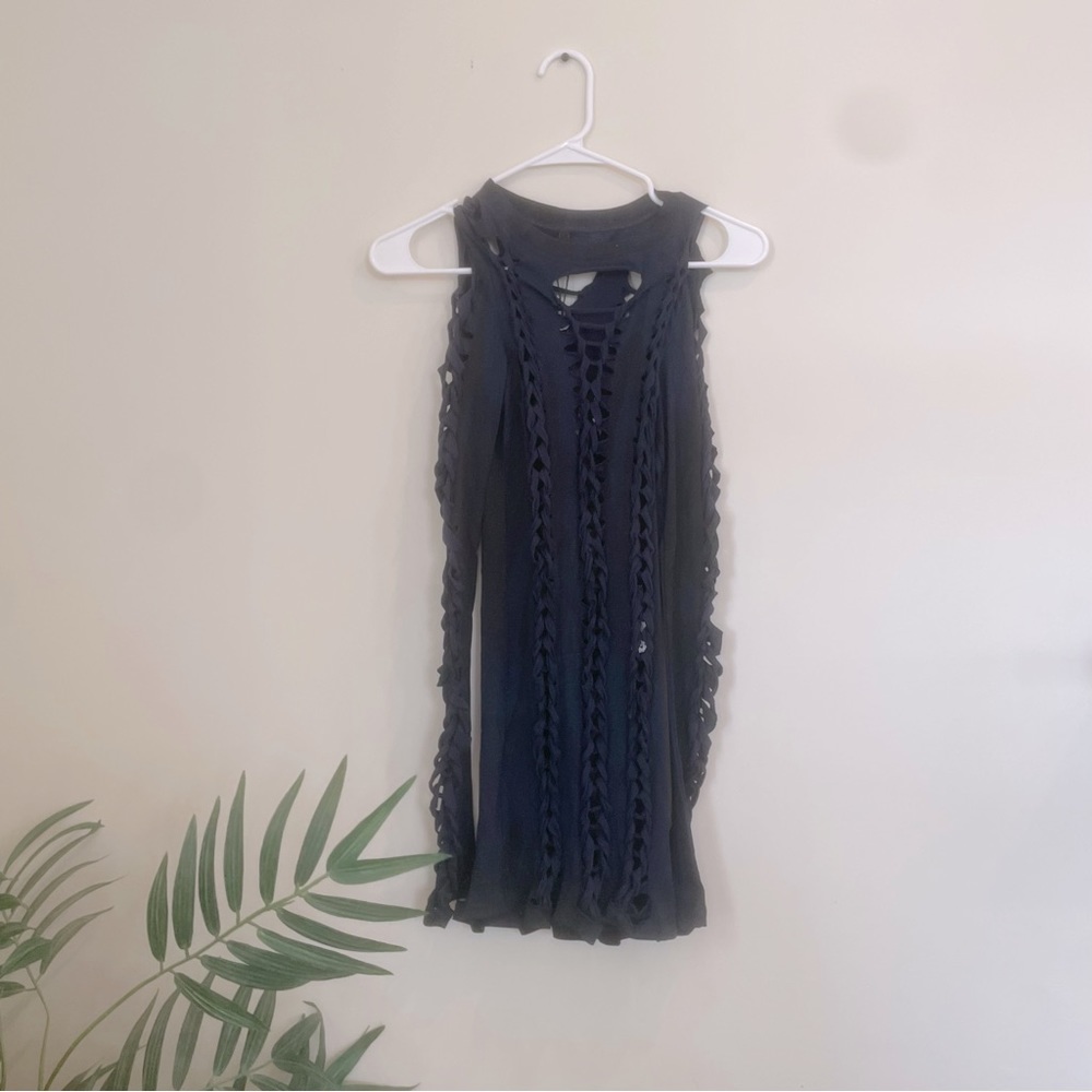 NWT Versace Navy & Black Long Sleeve Knotted Mini Dress